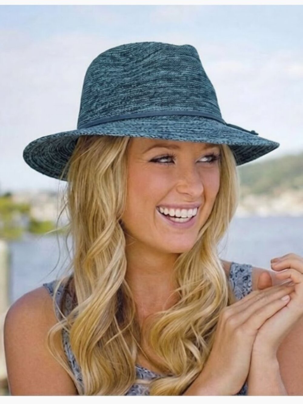 Wallaroo Victoria Fedora Wide Brim Sun Hat In Mixed Denim